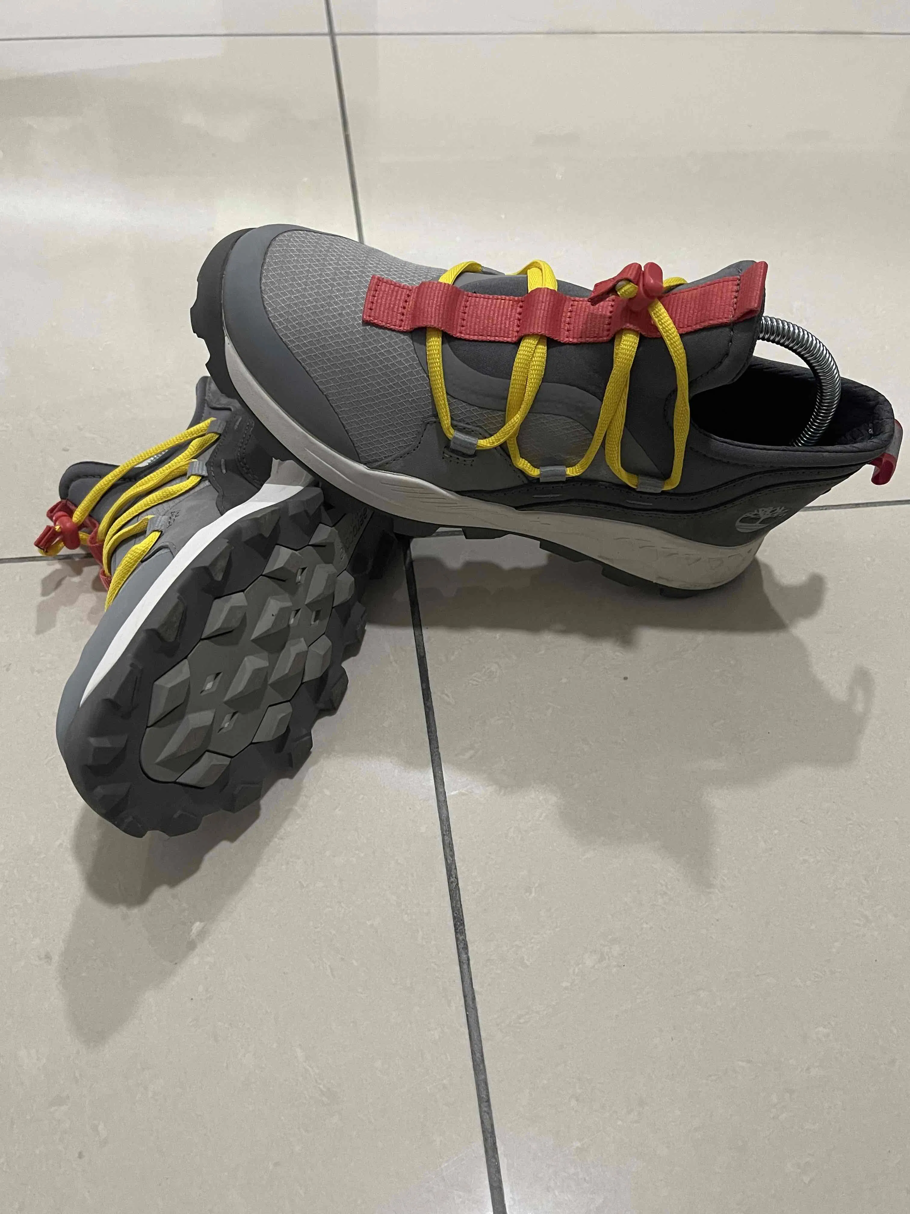 Timberland Brooklyn Leather and Fabric Oxford Trainers 'Medium Grey Mesh with Red' A2HTBW Timberland Brooklyn Leather and Fabric Oxford Trainers 'Medium Grey Mesh with Red' A2HTBW